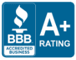 Blue BBB Accredited Business logo with "A+ Rating" text displayed on the right.