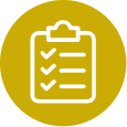 Icon depicting a clipboard with a checklist on a yellow circular background.