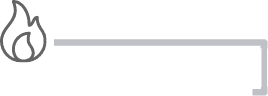 A simple line illustration with a flame icon on the left, connected to a horizontal gray line that turns downward at the right end.