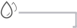 A stylized grey outline of a drop of liquid with two smaller droplets above, next to a horizontal line extending to the right.