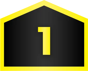 A large yellow number 1 is centered on a black pentagon with a yellow border.
