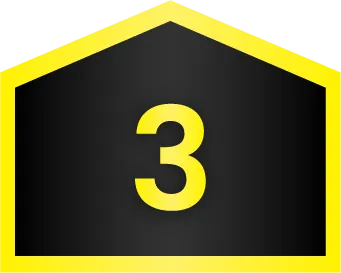A large yellow number 3 is centered on a black background with a yellow pentagon-shaped border.